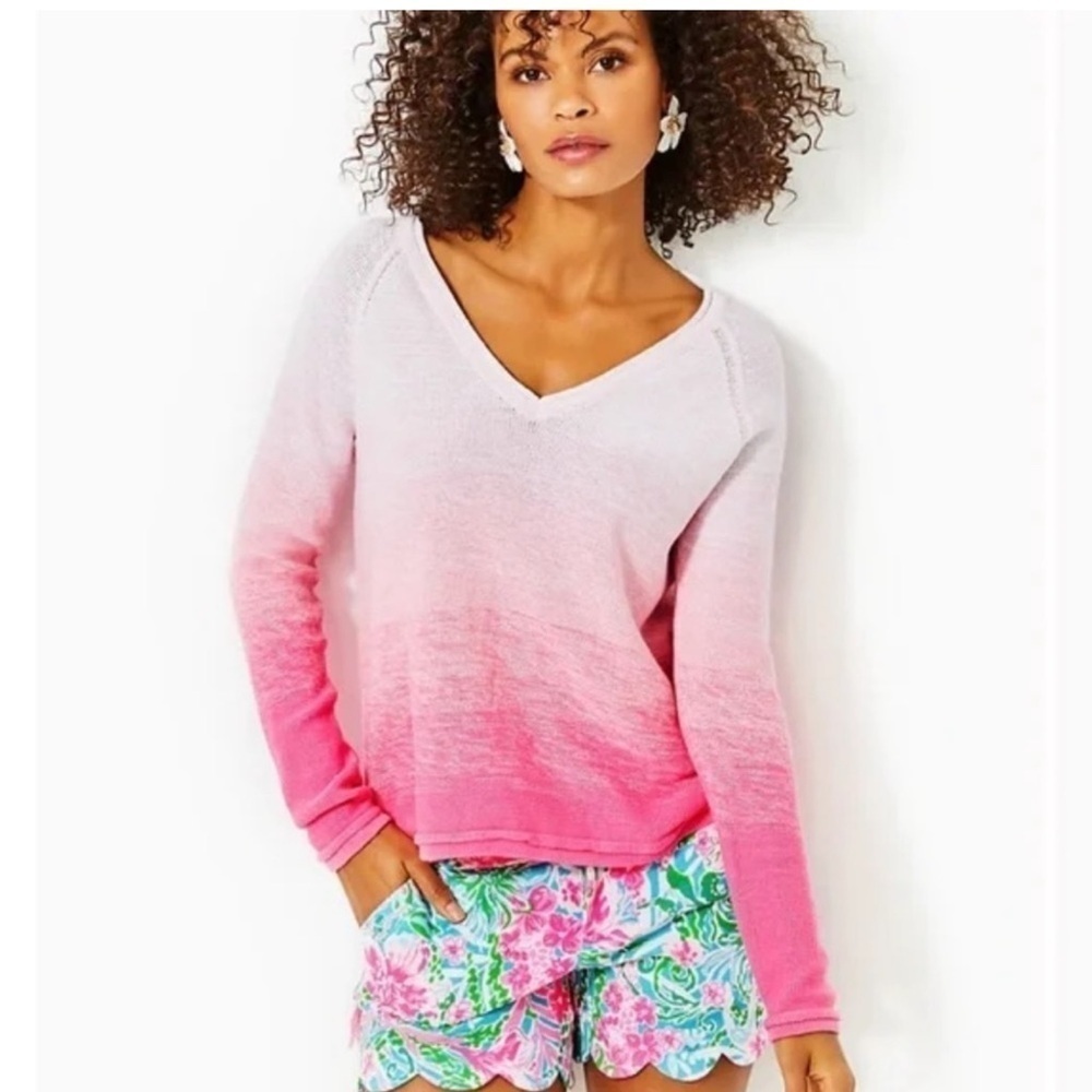Women’s LILLY PULITZER Jody V-Neck Sweater HAVANA- PINK MARLED OMBRE. Size XS - Picture 4 of 15